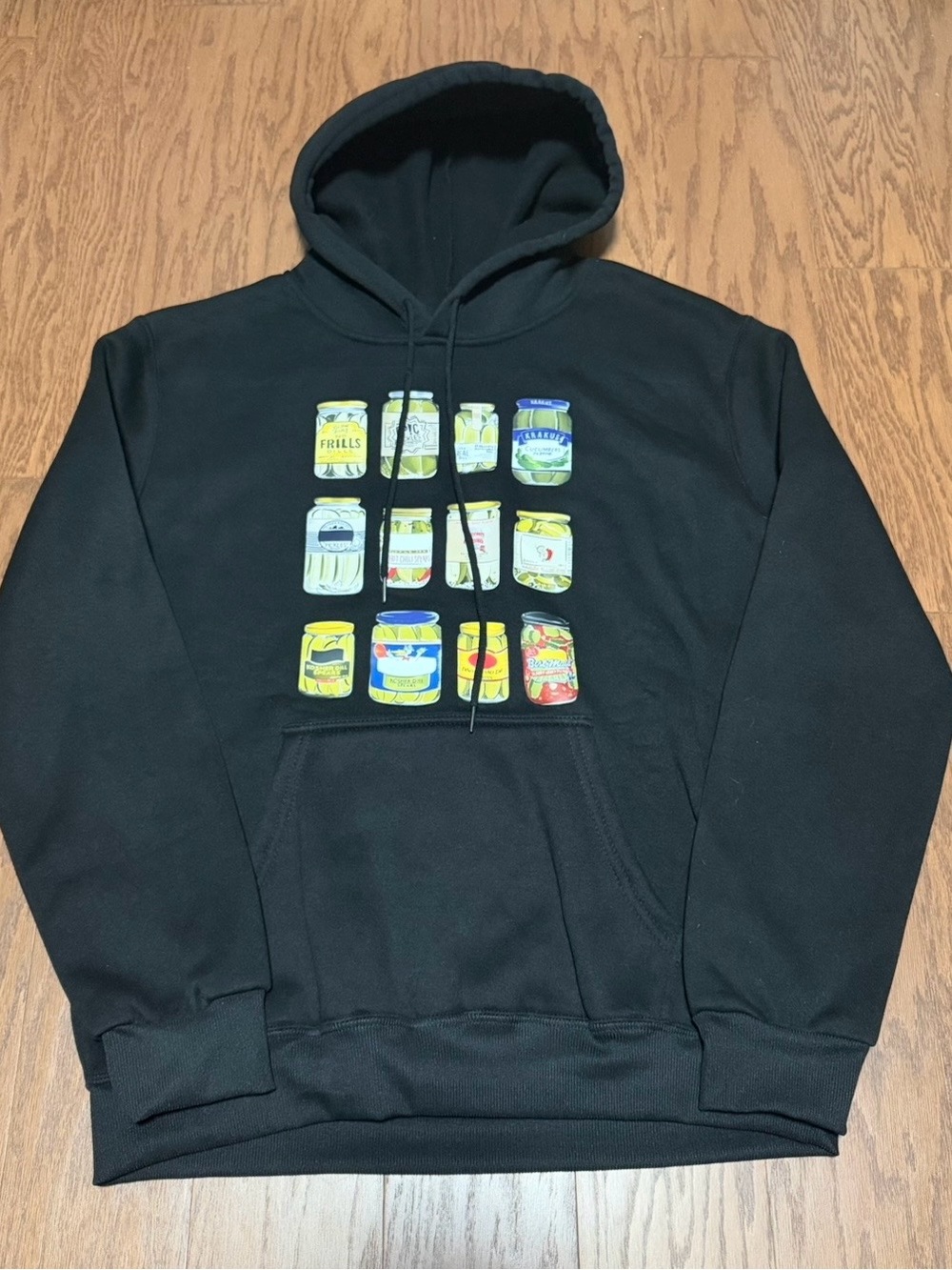 Black Pickle Jar Graphic Hoodie — Size Large